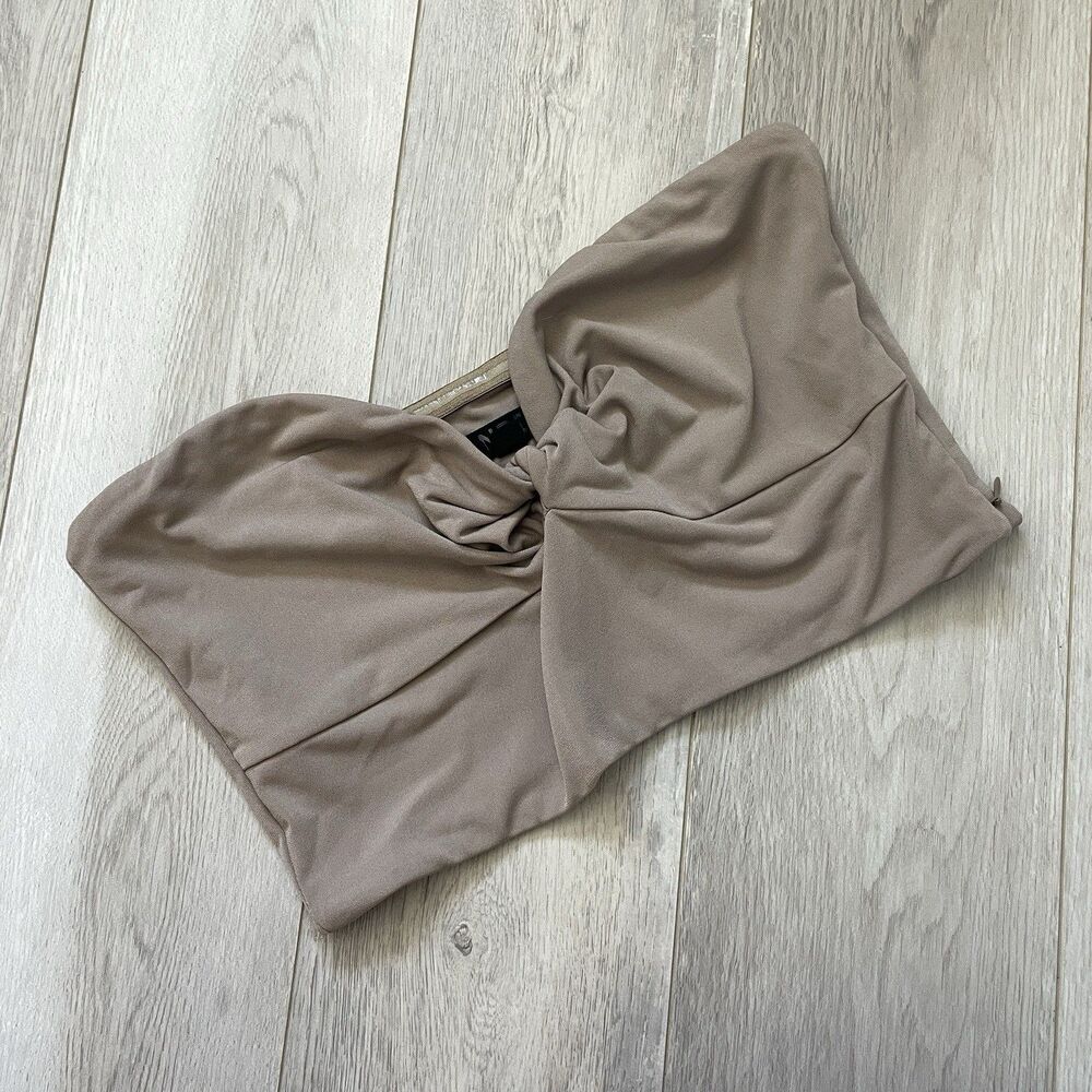 NBD Halena Top strapless twist crop womens Beige (medium) going out minimalist